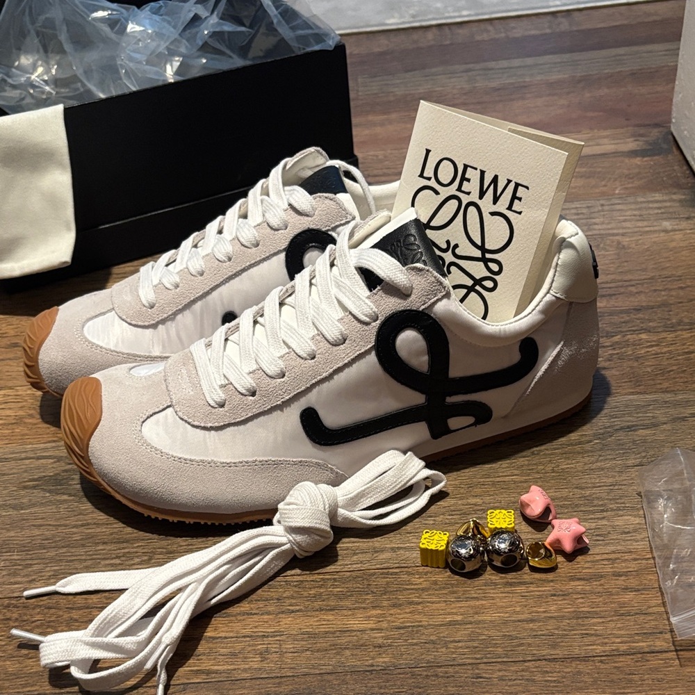 Loewe Cream and Black Logo Sneakers size 41 9.5